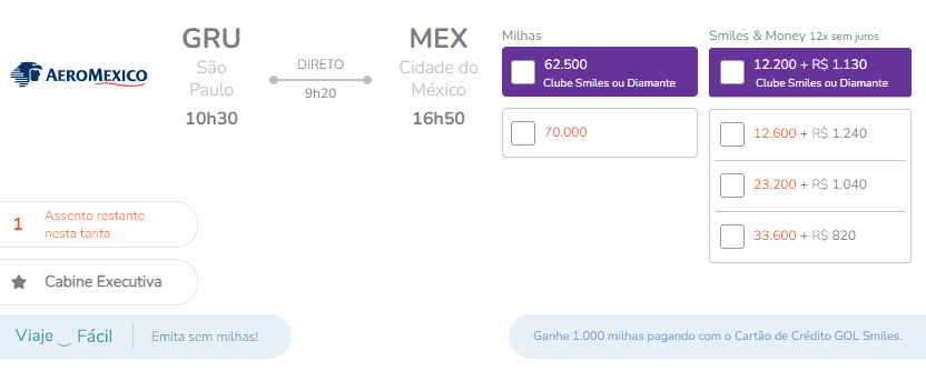 Disponibilidade aeromexico smiles