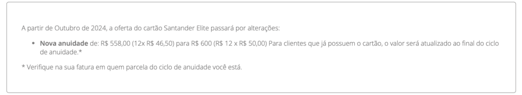 Anuidade cartão Elite Santander