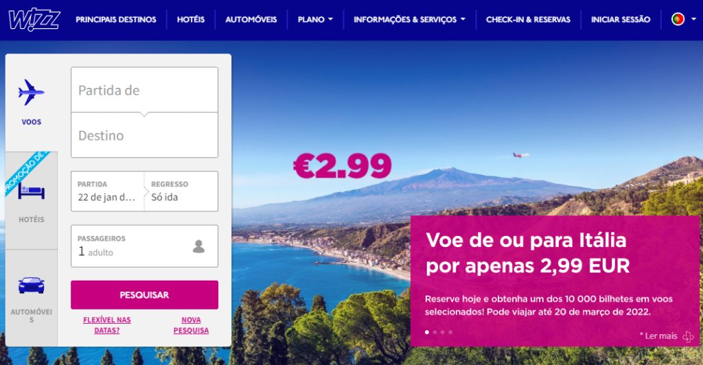 Wizz Air oferta 10 mil passagens por 2,99 euros com a Itália como origem ou destino