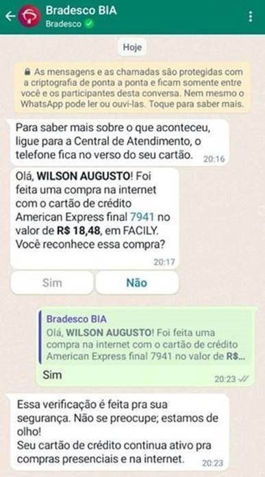 Bradesco passa a usar Inteligência Artificial para avisar transações suspeitas pelo WhatsApp