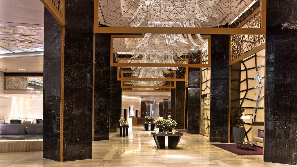 interno, lobby, design de interiores, construção, vaso, planta doméstica, teto, parede, piso, arte