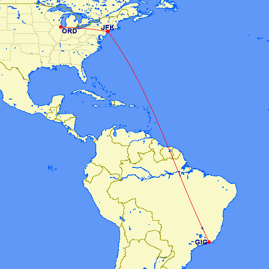 Compartilhando Emissões: Chicago para o Rio de Janeiro voando JetBlue e American Airlines