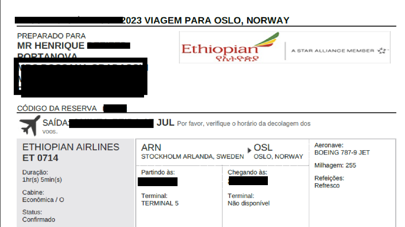 Compartilhando Emissões: Estocolmo para Oslo voando com a Ethiopian Airlines