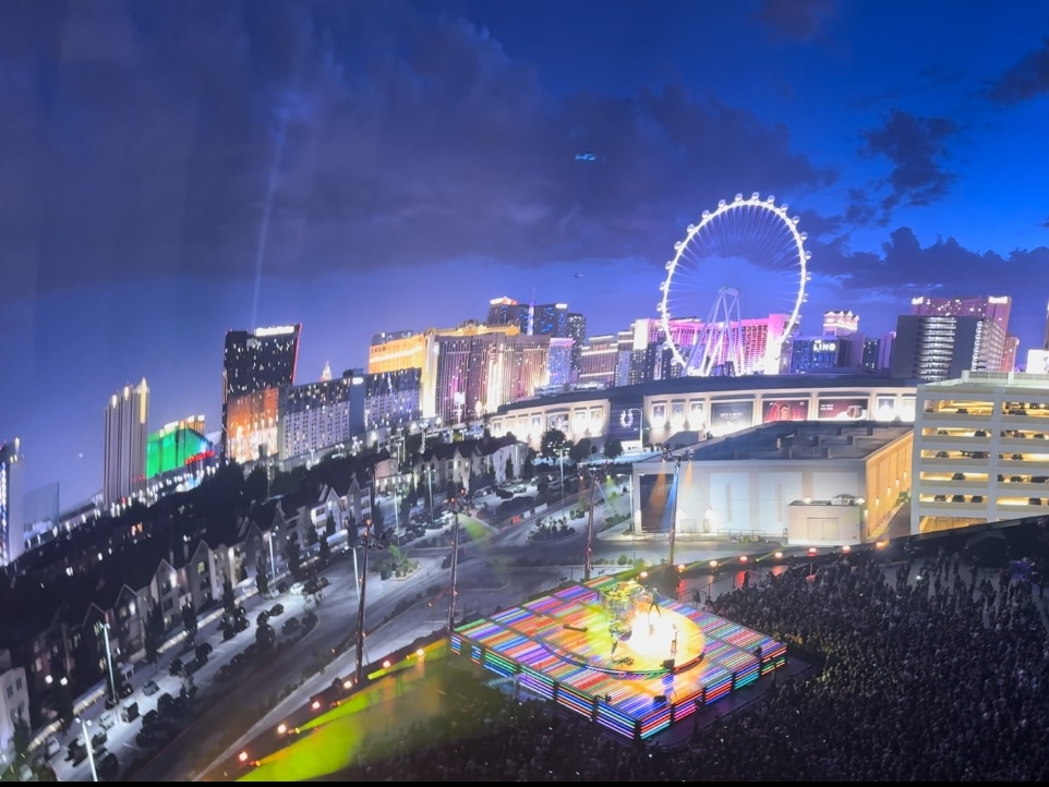 céu, nuvem, outdoor, arranha-céu, cidade, construção, estádio, noite