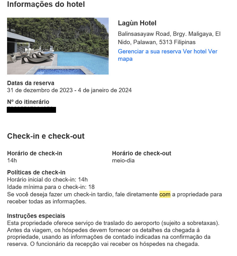 Hotel reservado para hospedagem em El Nido.