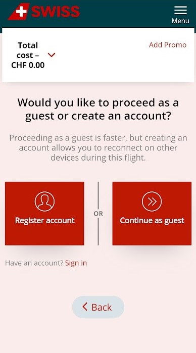 Would you like to proceed as a guest ou create an account
