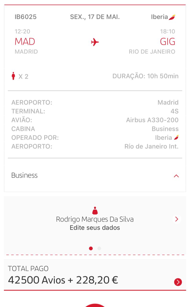 Compartilhando Emissões: Viagem em classe executiva de Madri para o Rio de Janeiro voando Iberia
