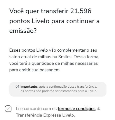 smiles livelo transferencia expressa