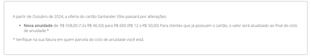 Anuidade cartão Elite Santander