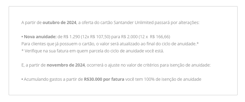 alterações santander unlimited