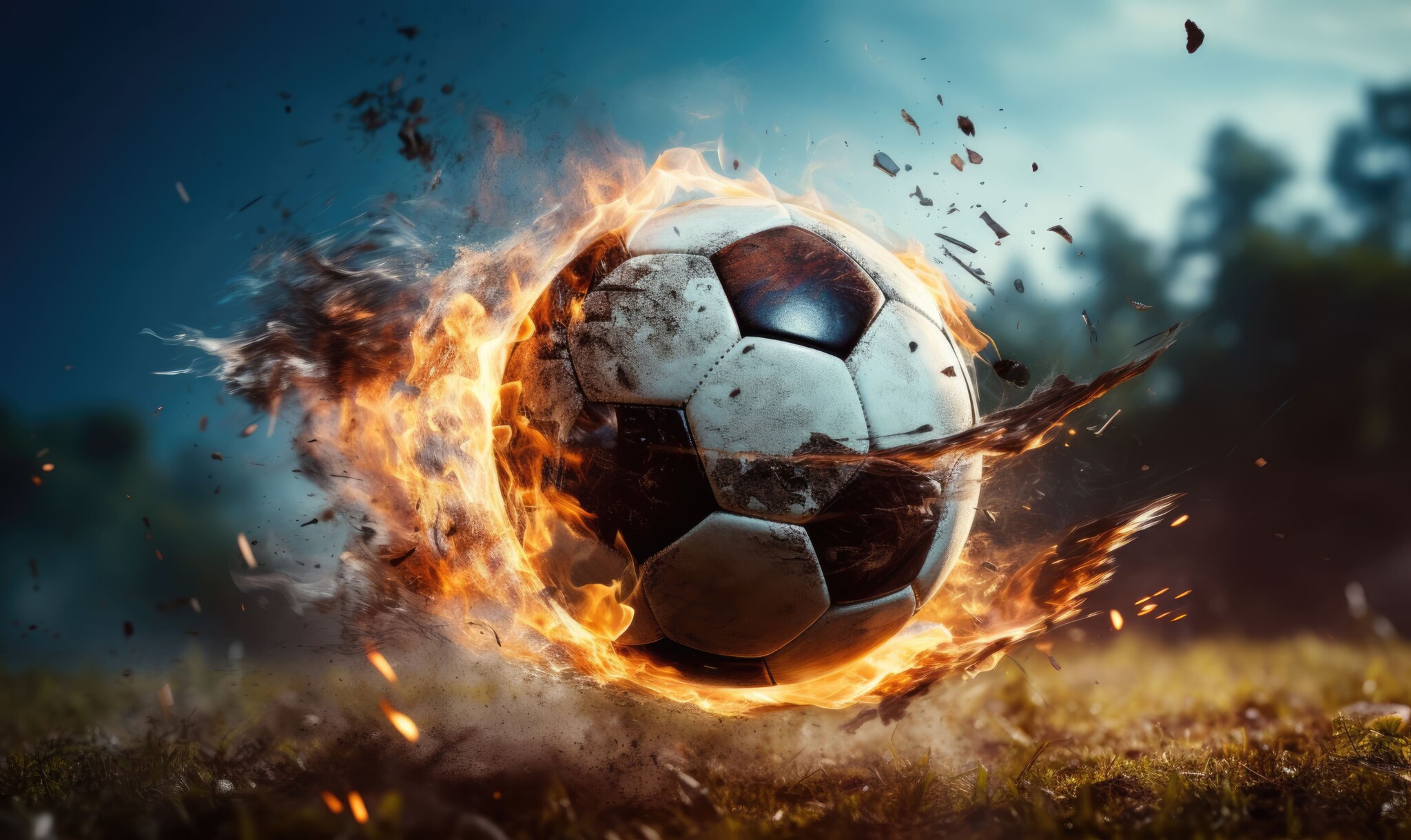 dramatic shot of soccer ball hits net for a goal in fire Mastercard oferece experiências inéditas para a Grande Final do CBLOL 2024