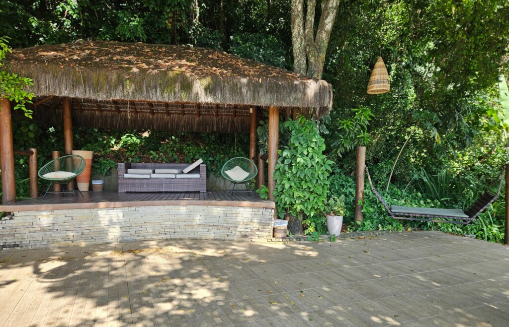outdoor, tree, ground floor, plant, shade, pavilion, bench, building, park, garden