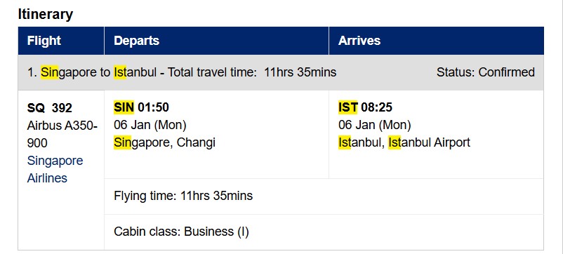 Compartilhando Emissões: Singapura para Istambul na classe executiva da Singapore Airlines