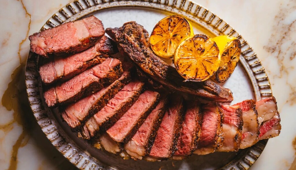 alimento, placa, carne bovina, interno, carne