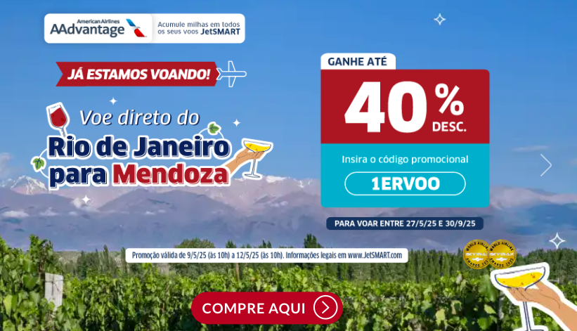 Promoção de inauguração JetSMART da rota entre Rio de Janeiro e Mendoza