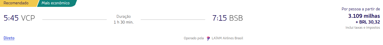 Trechos para Brasília a partir de 3.109 milhas LATAM Pass