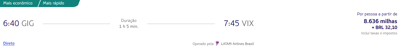 Trechos nacionais a partir de 3.617 milhas LATAM Pass