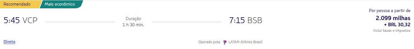 Trechos para Brasília a partir de 2.099 milhas LATAM Pass