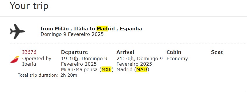 Compartilhando Emissões – Milão para Madri voando com a Iberia usando Avios