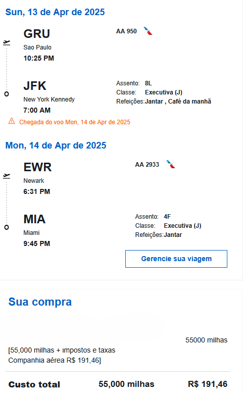 Compartilhando Emissões: Guarulhos para os Estados Unidos voando na classe executiva da American Airlines