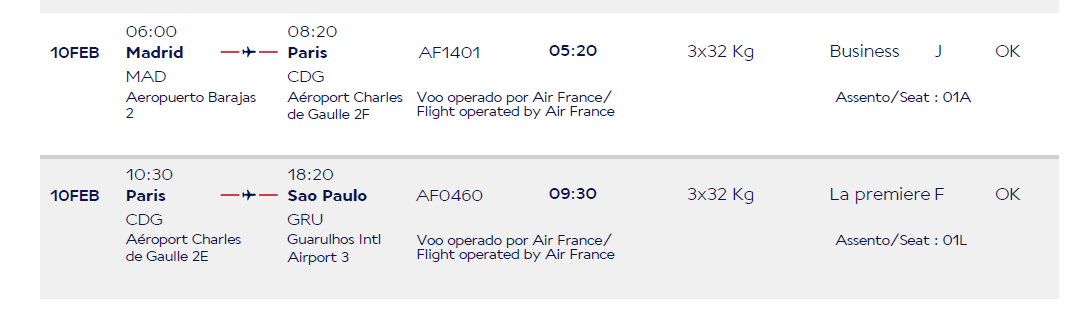 Compartilhando Emissões – Madri para Guarulhos voando na primeira classe da Air France