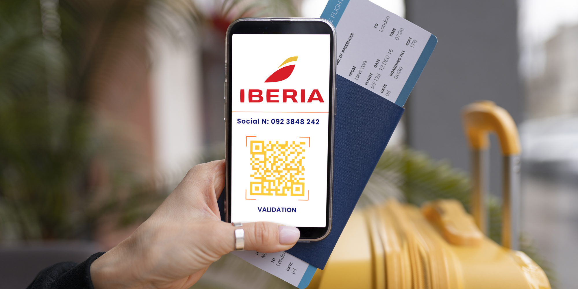 hand-holding-smartphone-tickets cartão de embarque iberia