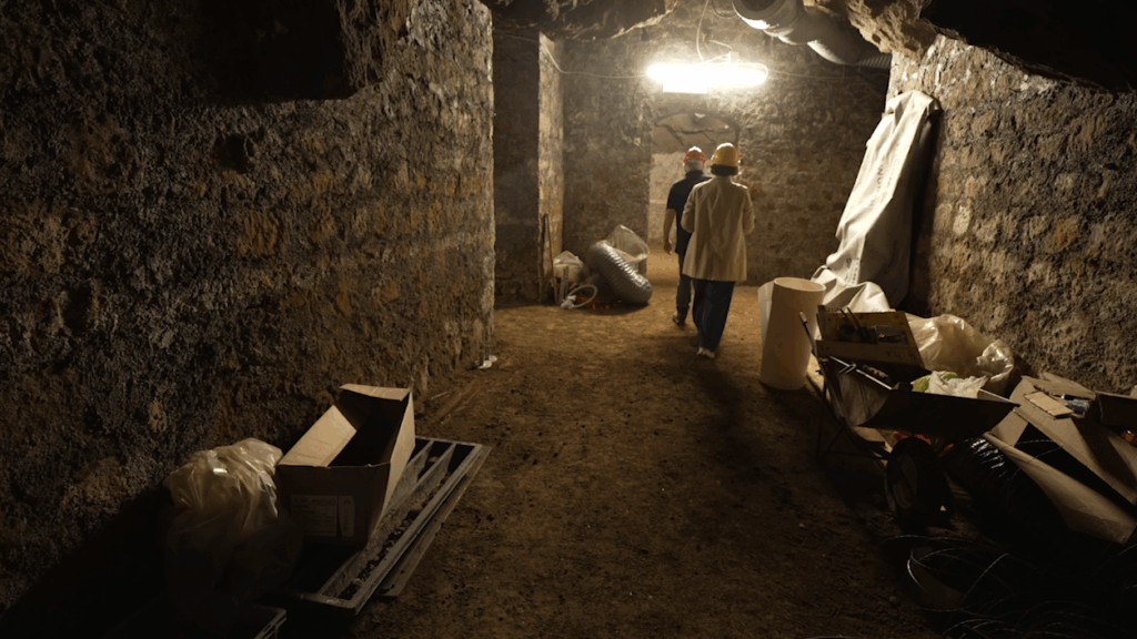 caverna, parede, térreo, interno, porão, noite