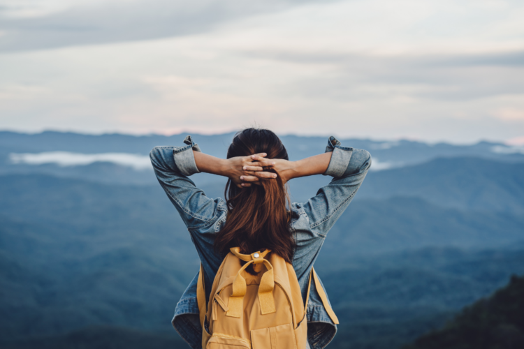 outdoor, céu, pessoa, nuvem, roupas, caminhada, montanha, natureza