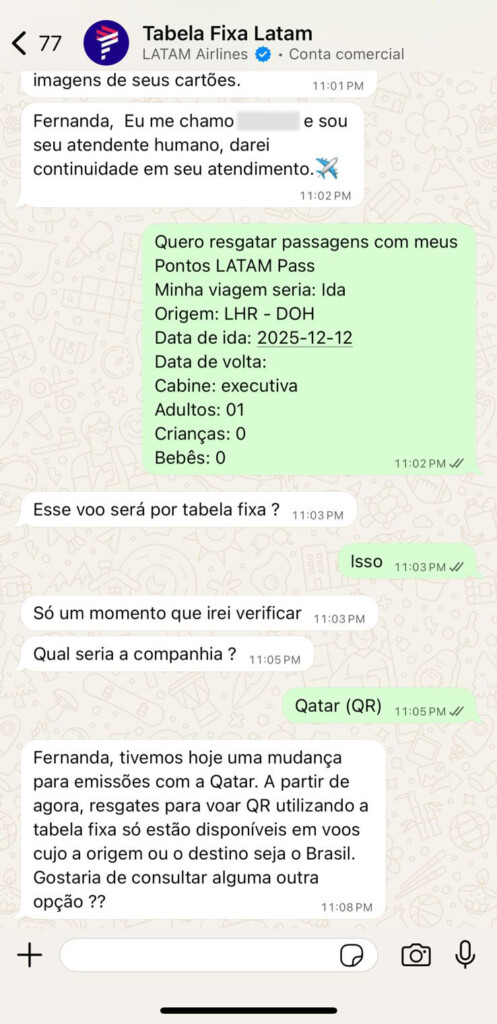 latam pass tabela fixa qatar