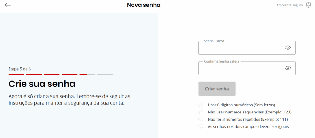 esfera criação de conta