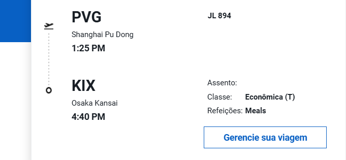 Compartilhando Emissões – Shanghai para Osaka em classe econômica voando JAL