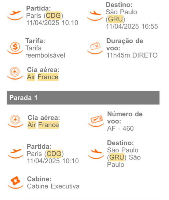 Compartilhando Emissões - Paris para Guarulhos em classe executiva voando Air France