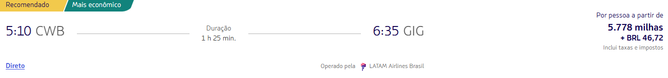 Trechos nacionais a partir de 2.012 milhas LATAM Pass