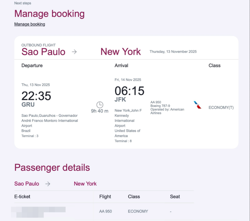 Compartilhando Emissões: Guarulhos para Nova York voando com a American Airlines