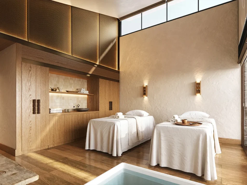 interno, parede, design de interiores, cama, piso, Roupa de cama, pia, banheira, cômodo, Assoalho, móveis, teto, branco, banheiro, hotel, spa, design