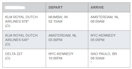 Compartilhando Emiss&otilde;es: Mumbai para Guarulhos em classe executiva voando KLM e Delta