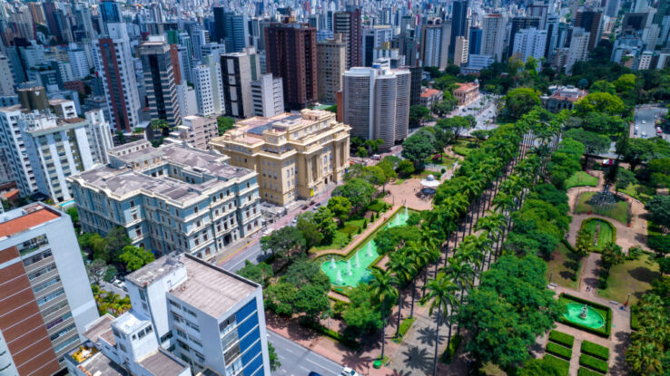 Aerial view of Praça da Liberdade in Belo Horizonte, Minas Gerais, Brazil. Invalid request error occurred.