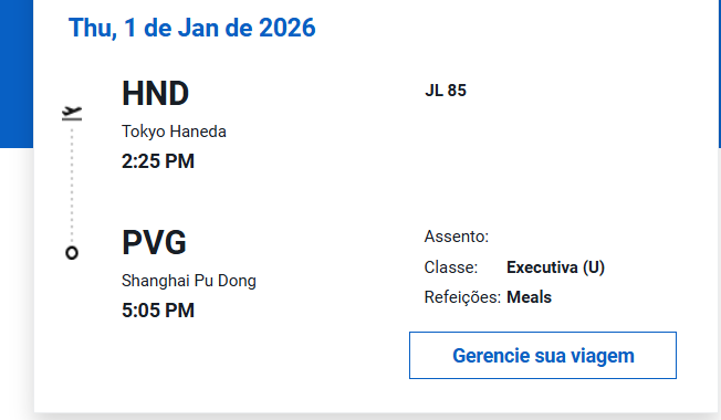 Compartilhando Emiss&otilde;es: T&oacute;quio para Shanghai voando com a Japan Airlines