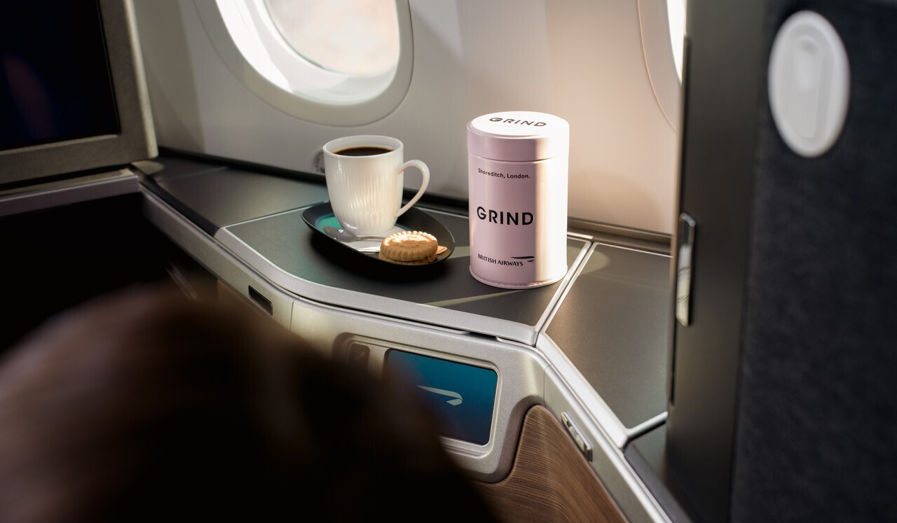 Coffee service by Grind served in business class (Club World). café brasileiro british airways