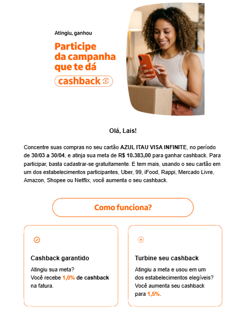 cashback itau promoção