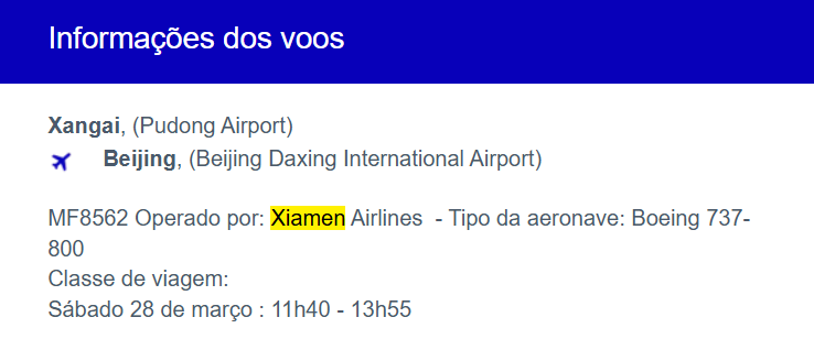Compartilhando Emissões: Shanghai para Pequim voando com a Xiamen Airlines