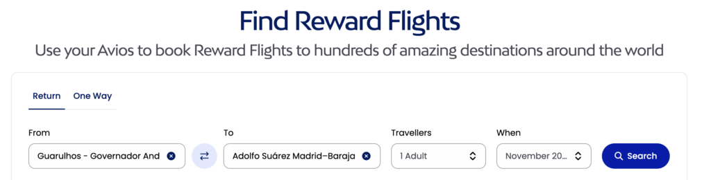 pasagens award avios calendário